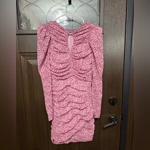 Bardot Rose-Pink Ruched Long-Sleeve Mini Dress